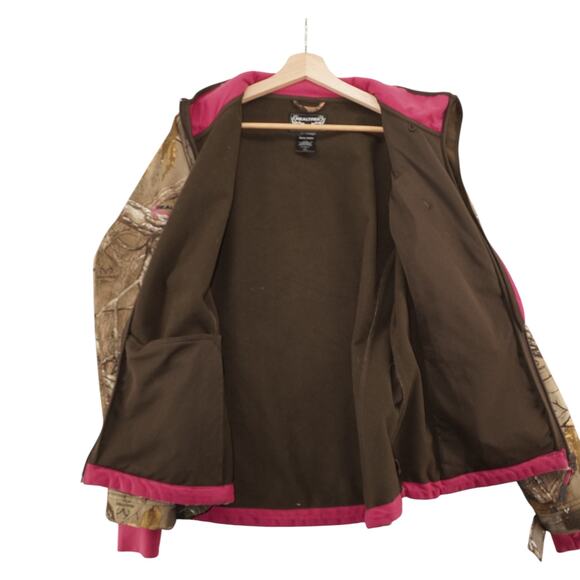 Realtree Womens XL Camo Softshell Jacket Pink Lining Zip Pockets Outdoor Hunting - Picture 3 of 6